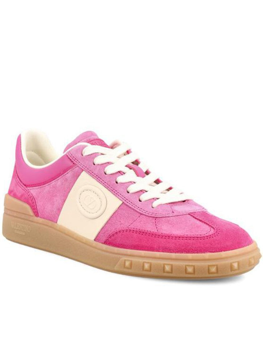Valentino Pink Upvillage Suede Studded Low-Top Sneakers