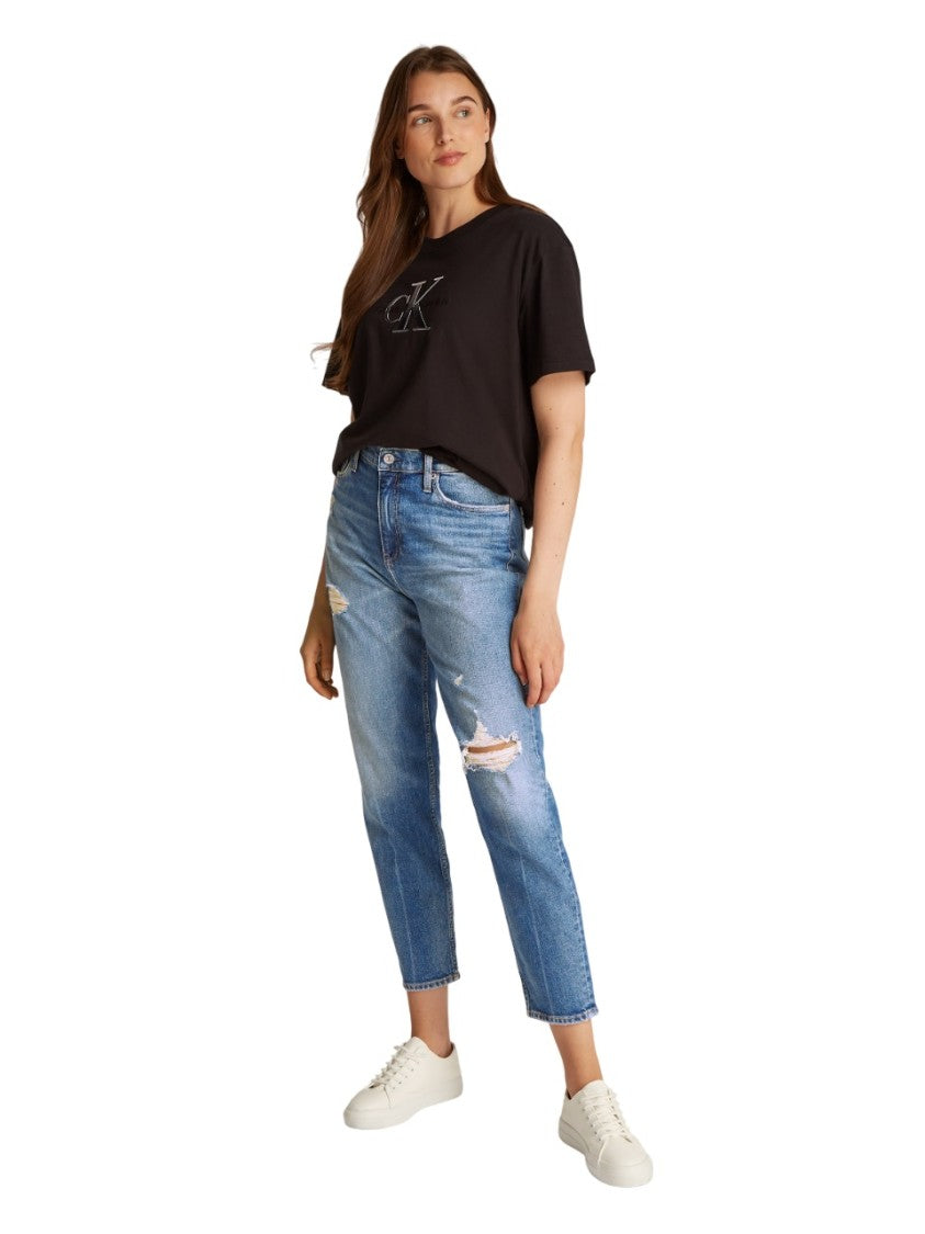 Calvin Klein High-Waisted Mom Fit Jeans With Tapered Leg And Distressed Detailing