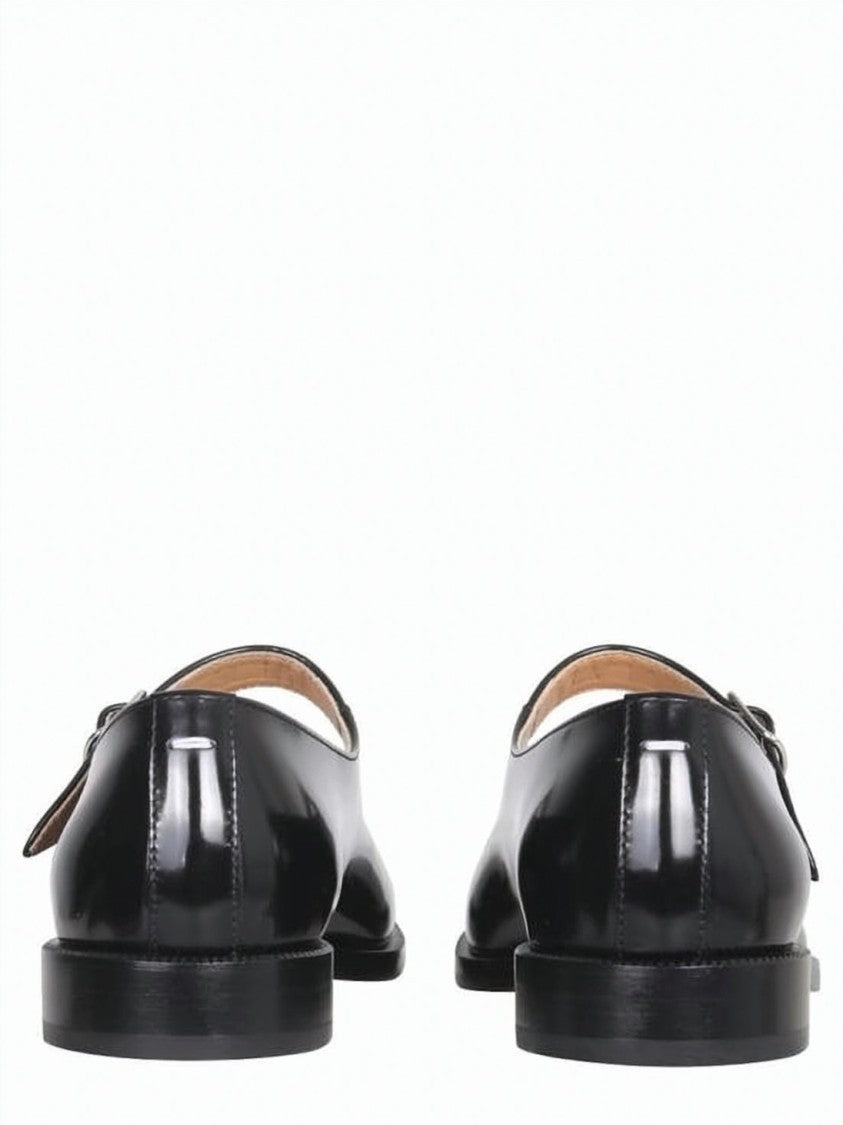 Maison Margiela Glossy Black Leather Mary Jane Shoes With Split Toe Design