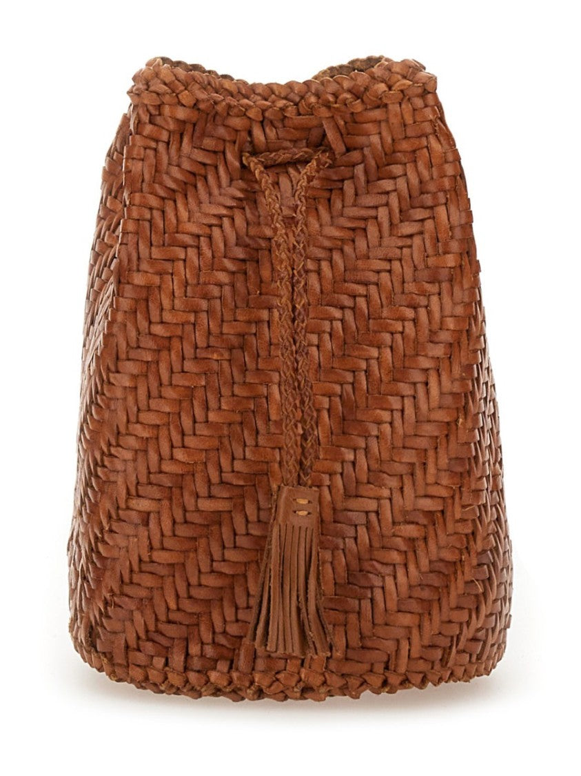 Dragon Diffusion Rich Tan Pompom Double Jump Leather Bucket Bag