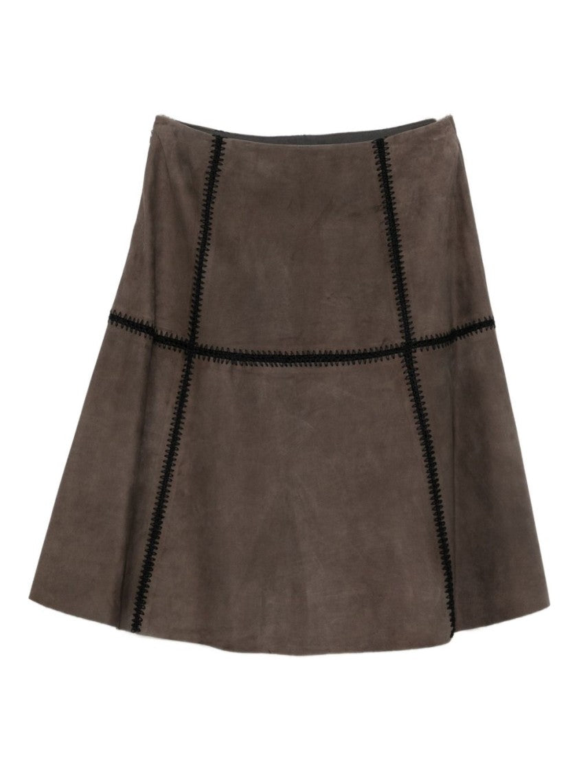 Blugirl Flared Brown Suede Skirt