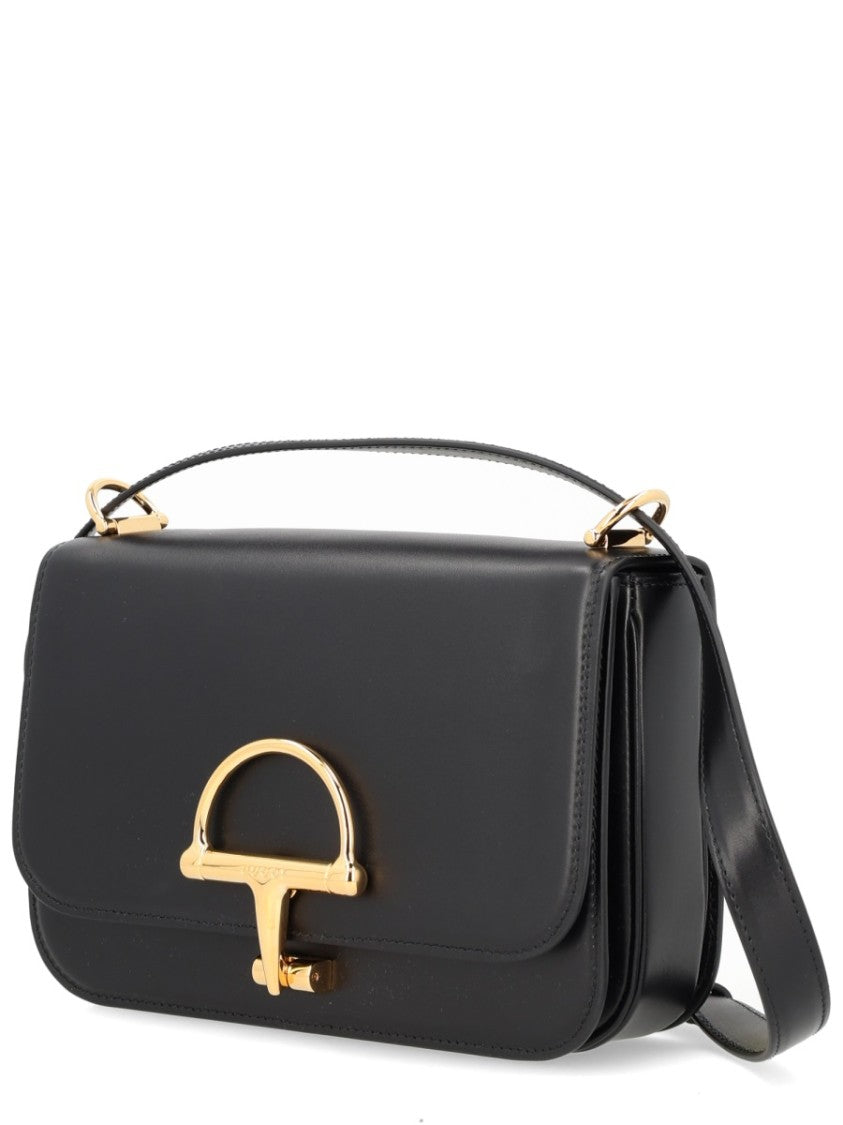 Gucci Rectangular Black Calf Leather Shoulder Bag With Gold Hardware