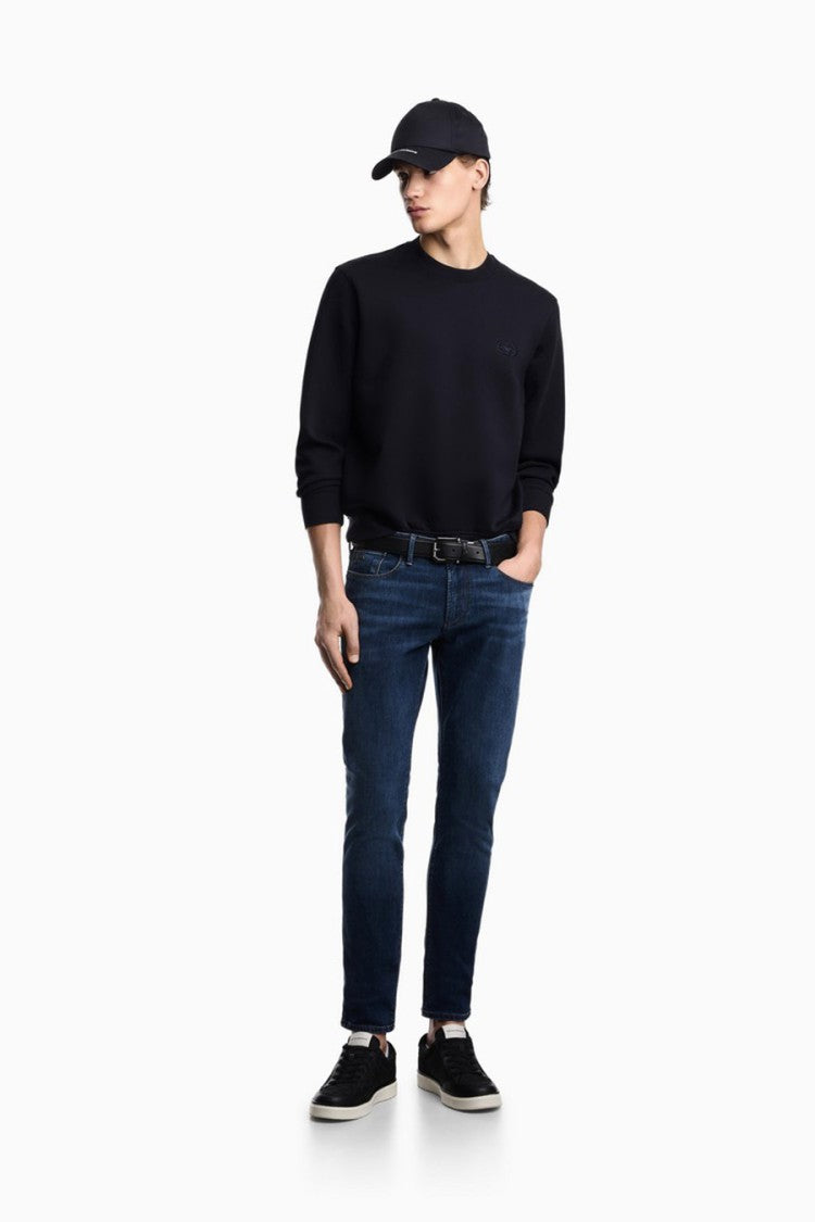 Emporio Armani Blue Tonal Embroidered Logo Cotton-Blend Sweatshirt