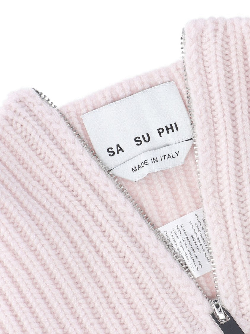 Sa Su Phi Ribbed Knit Scarf With Zipper Closure