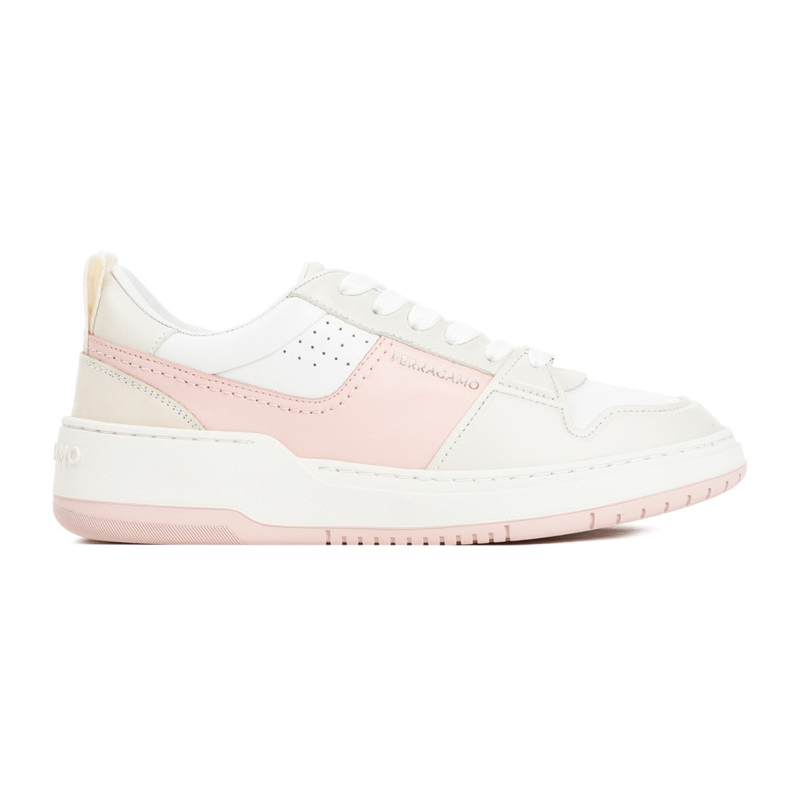 Ferragamo White And Pink Leather Dennis Sneakers