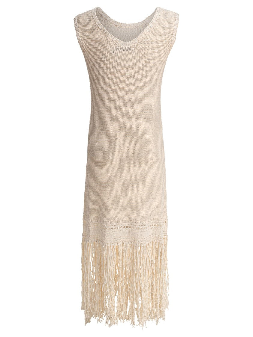 Sandbeige Beige Sleeveless Dress With Knitted Texture