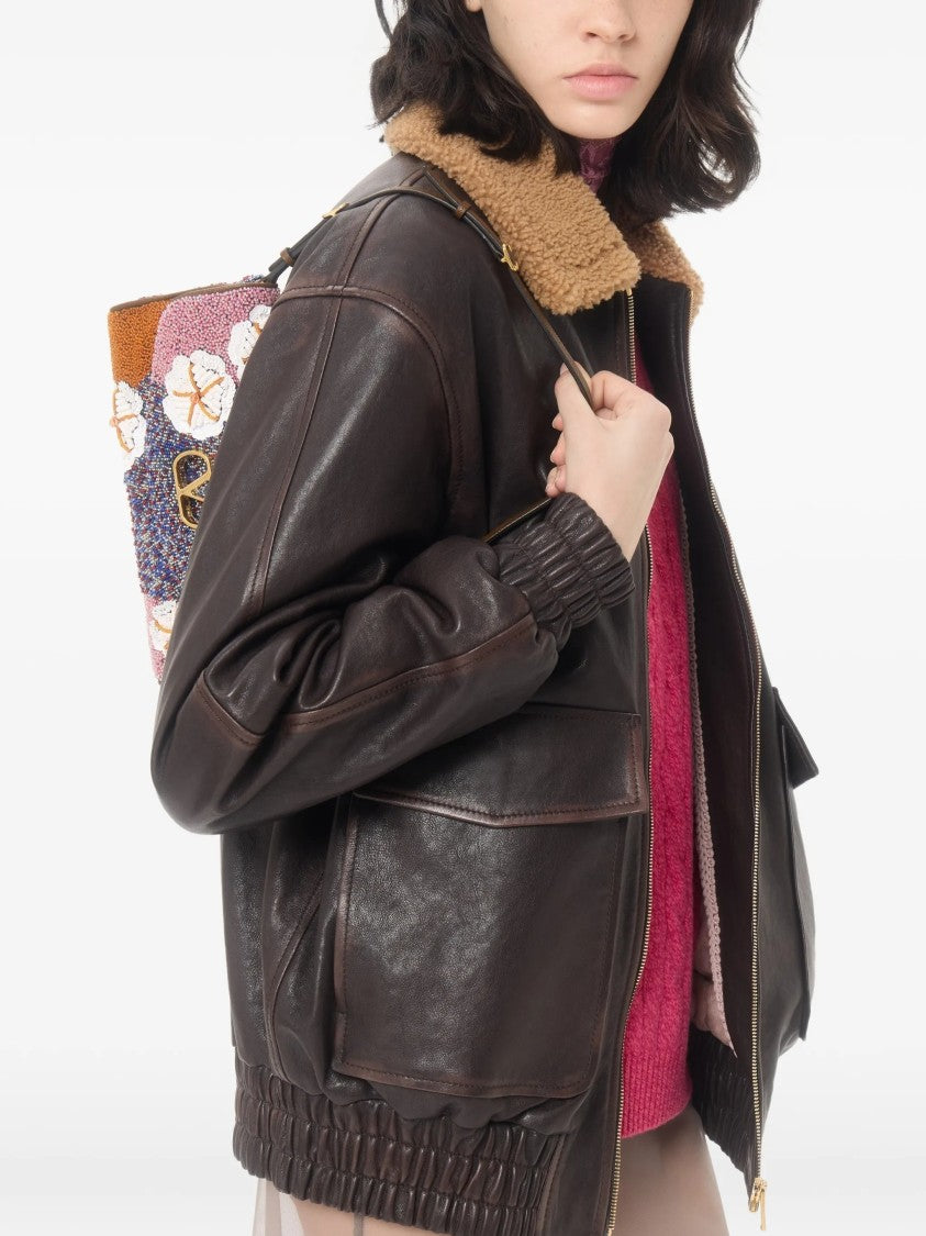Valentino Brown Shearling Collar Leather Jacket