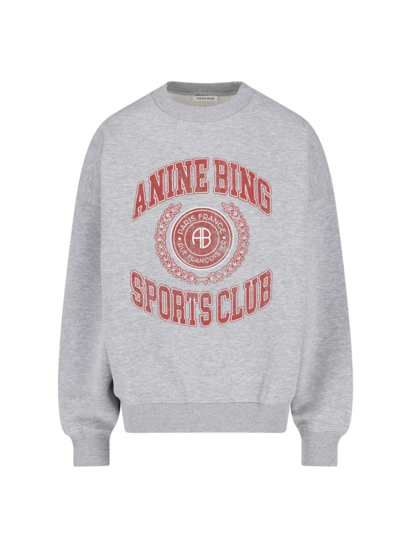 Anine Bing Grey Miles Printed Cotton Sweatshirt