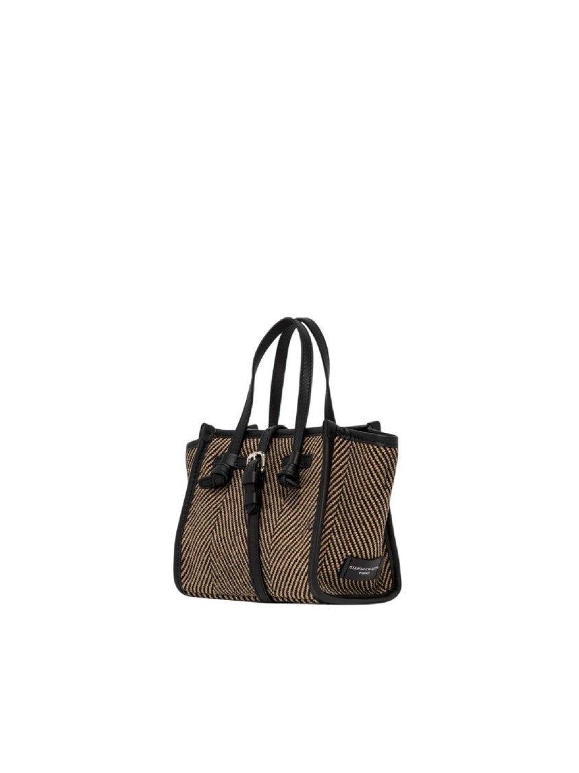 Gianni Chiarini Black Woven Fabric Leather Tote Bag