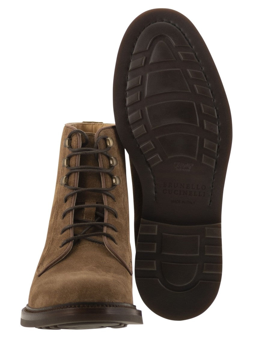 Brunello Cucinelli Brown Suede Lace-Up Boot