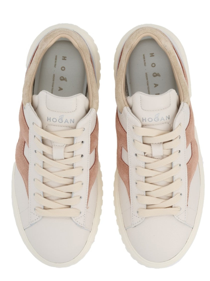 Hogan White H-Stripes Suede Panel Sneakers