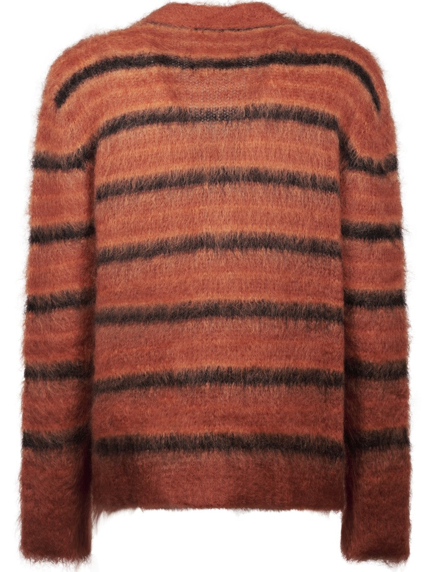 Marni Fluffy Knit Sweater With Bold Horizontal Stripes