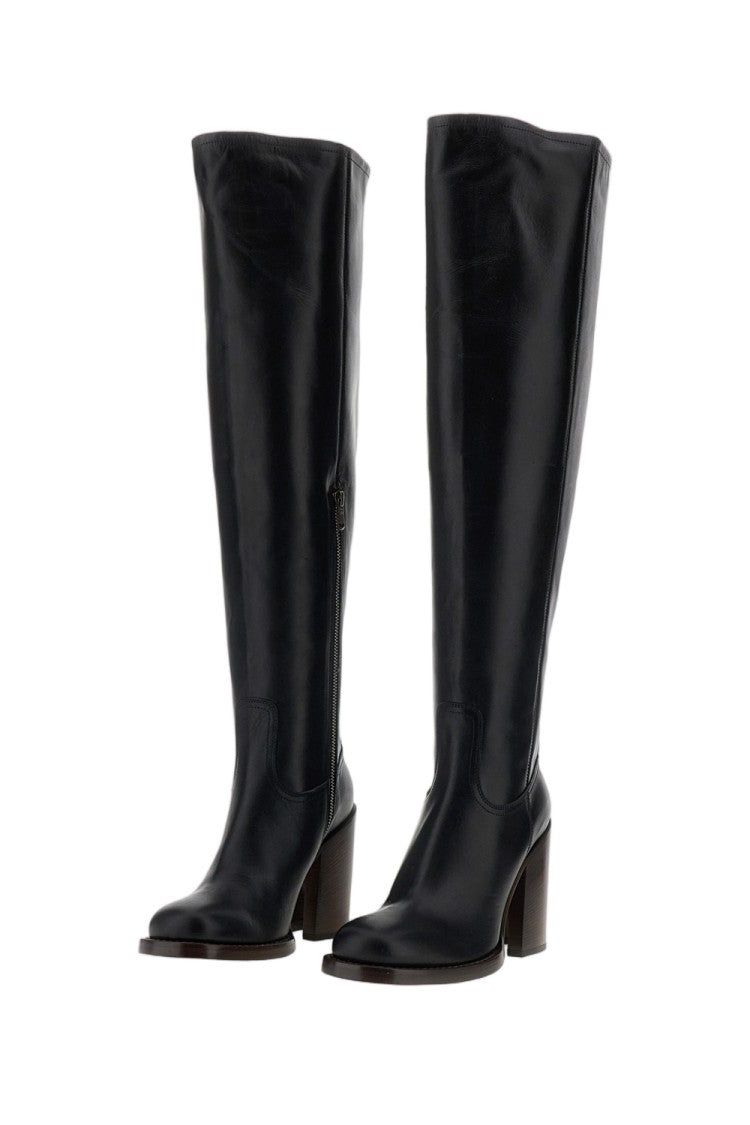 Dries Van Noten Black Wide Heel Smooth Leather Boots
