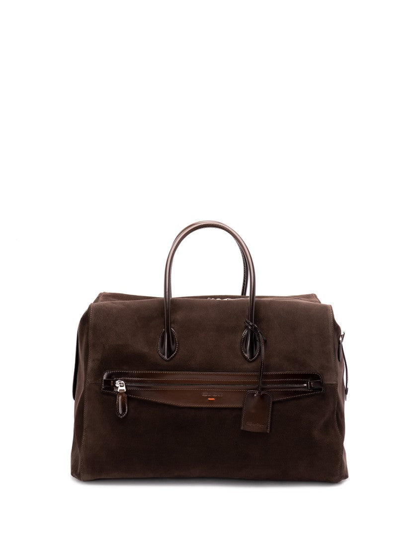 Santoni Structured Calf Leather Duffle Bag