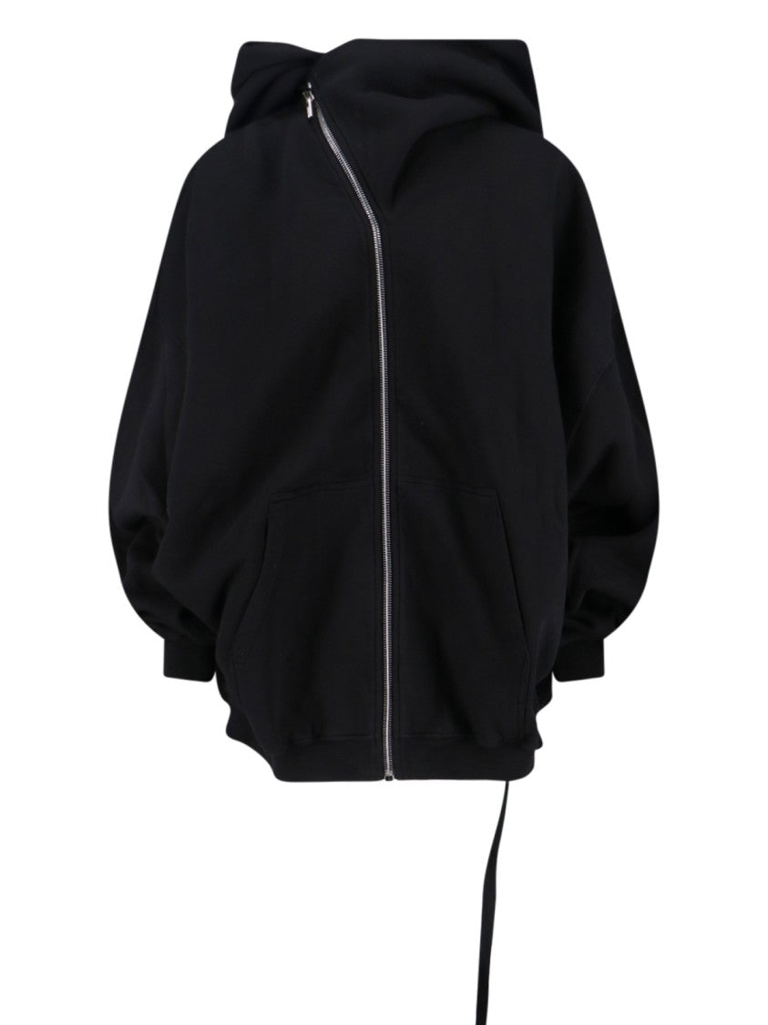 Drkshdw By Rick Owens Black Cotton Maxi Zip Sweatshirt