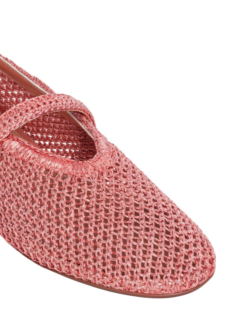 Alaïa Pink Rounded Toe Metallic Mesh Flats