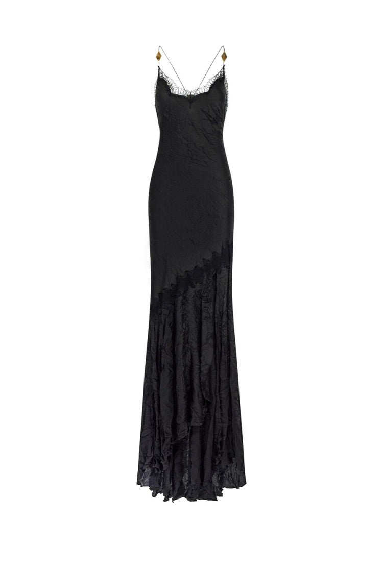 Roberto Cavalli Asymmetrical Hem Evening Dress With Crinkled Texture