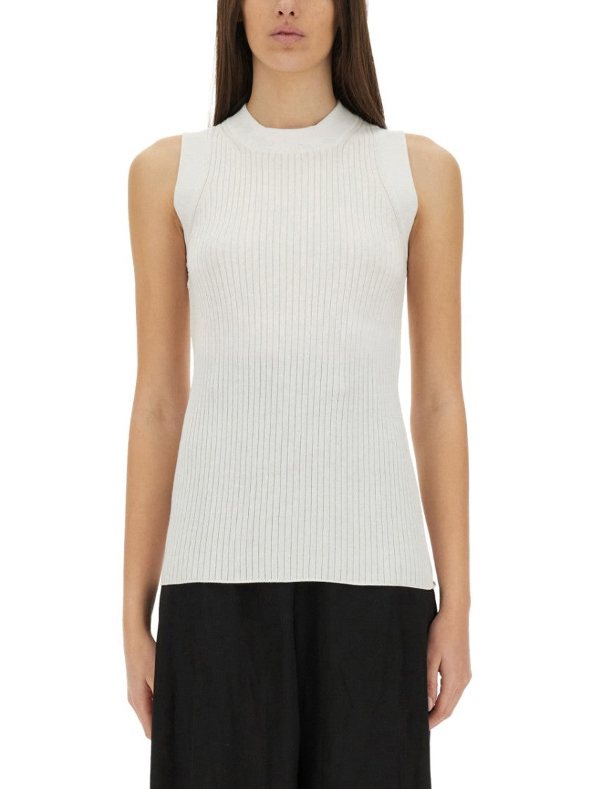 Sportmax Ribbed Sleeveless Slim Fit Top With High Neckline