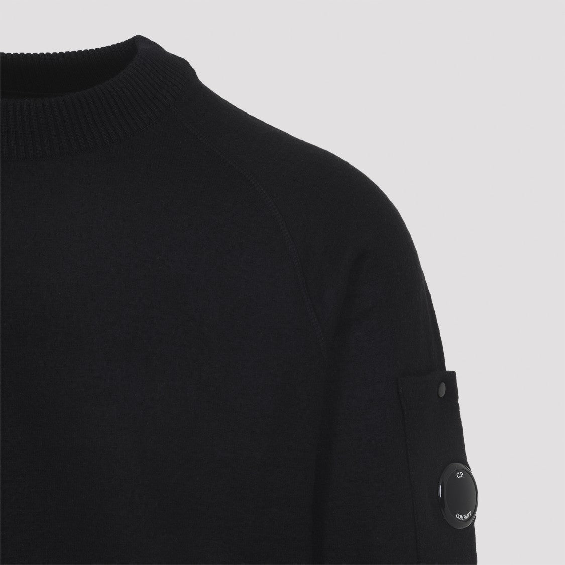 C.P. Company Black Wool-Cotton Blend Sweater With Round Lens Detail