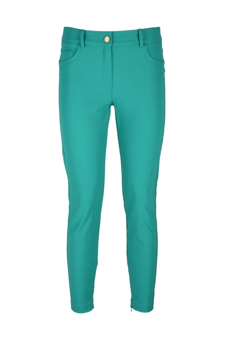 Elisabetta Franchi Cropped Green Trousers With Mid-Rise Waist