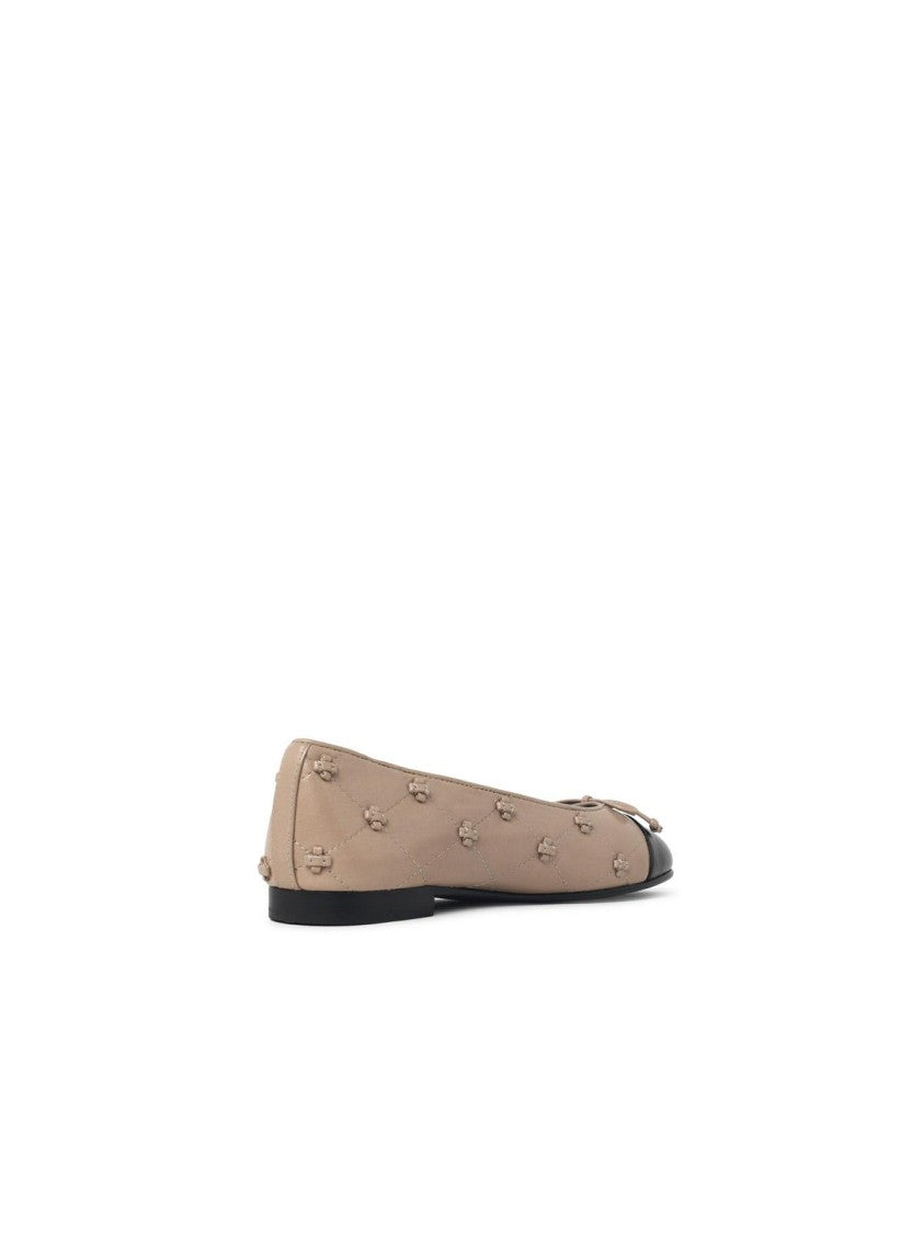 Tory Burch 'Bunny' Beige Leather Ballet Flats