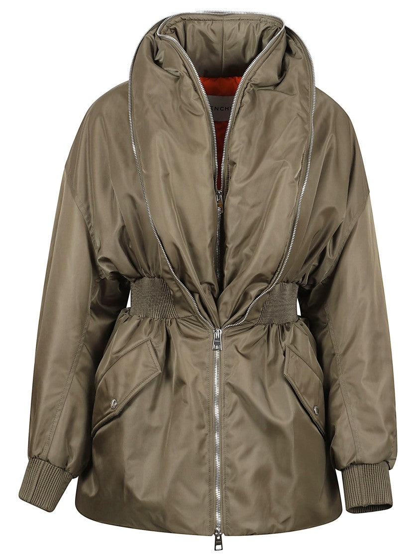 Givenchy Olive Green Shawl Collar Jacket With Two-Way Zip