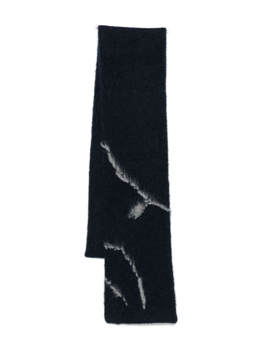 Dries Van Noten Navy Blue Abstract Pattern Rectangular Scarf