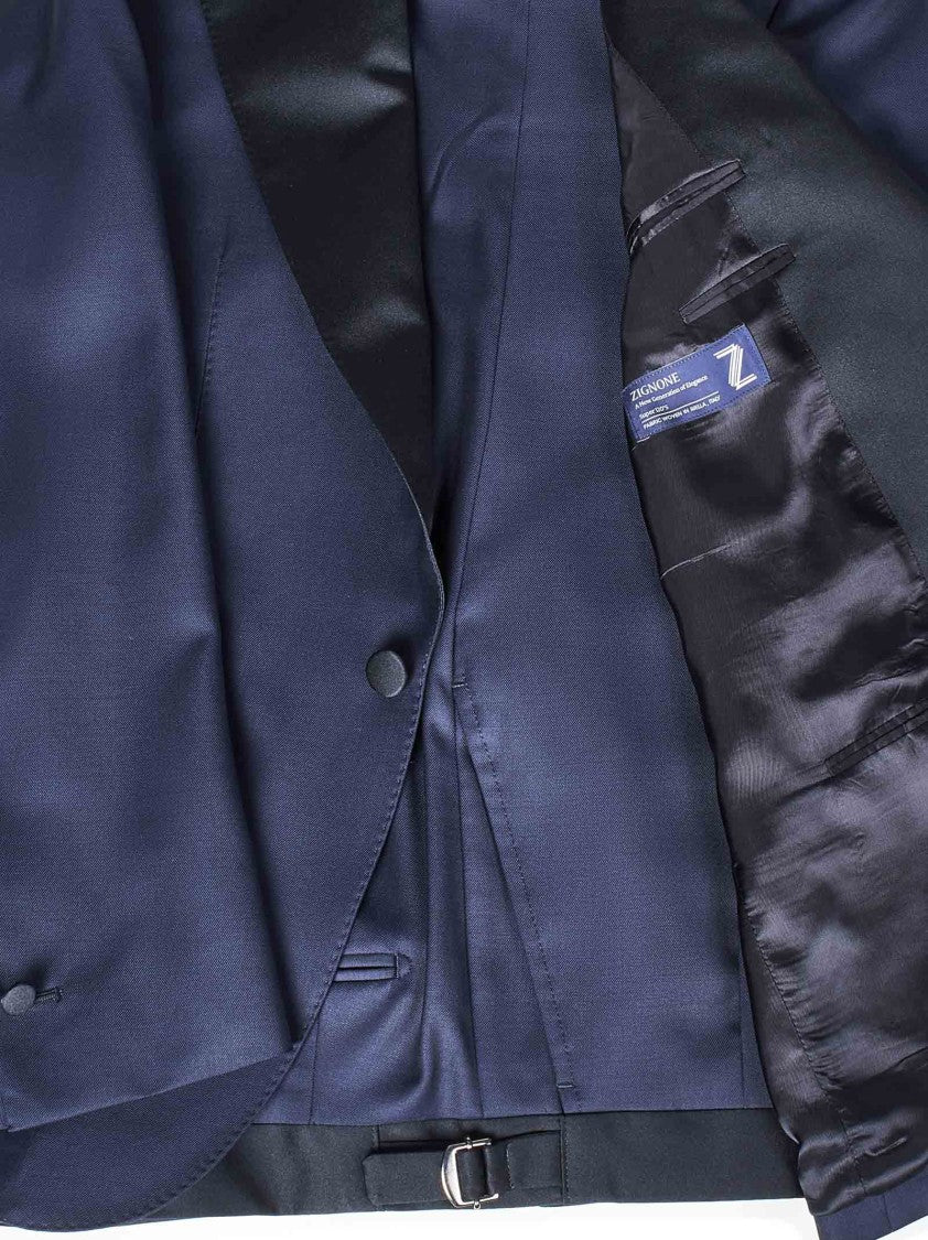 Franzese Collection Three-Piece Tailored Tuxedo Suit In Blue