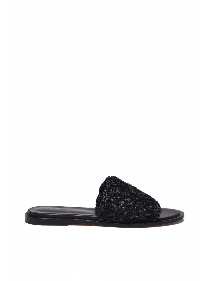 Fabiana Filippi Black Woven Raffia Slip-On Sandals