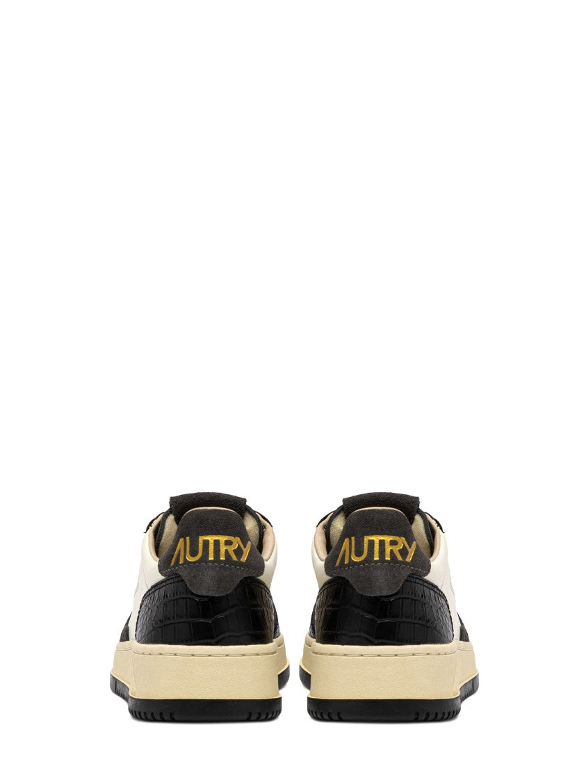 Autry Crocodile-Embossed Leather Low-Top Sneakers With Vintage Accents