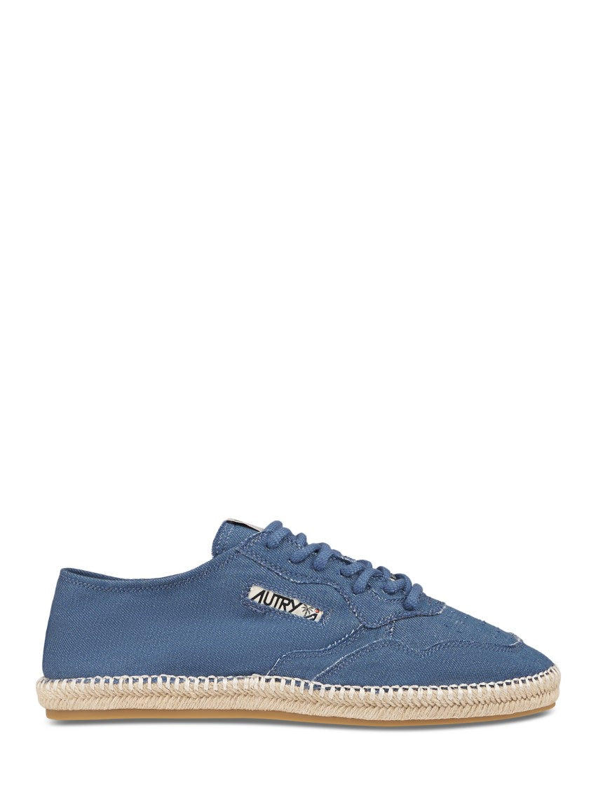 Autry Canvas Lace-Up Flat Shoes With Woven Jute Sole