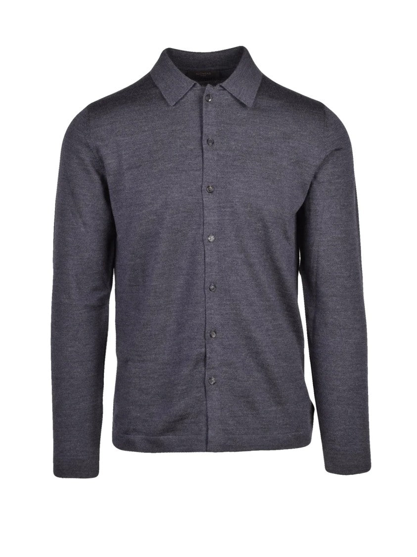 Slowear By Zanone Grey Collared Button-Down Virgin Wool Cardigan