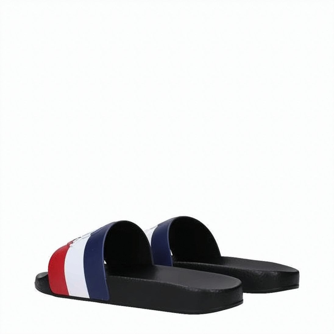 Moncler Rubber Slides With Bold Striped Strap And Textured Sole