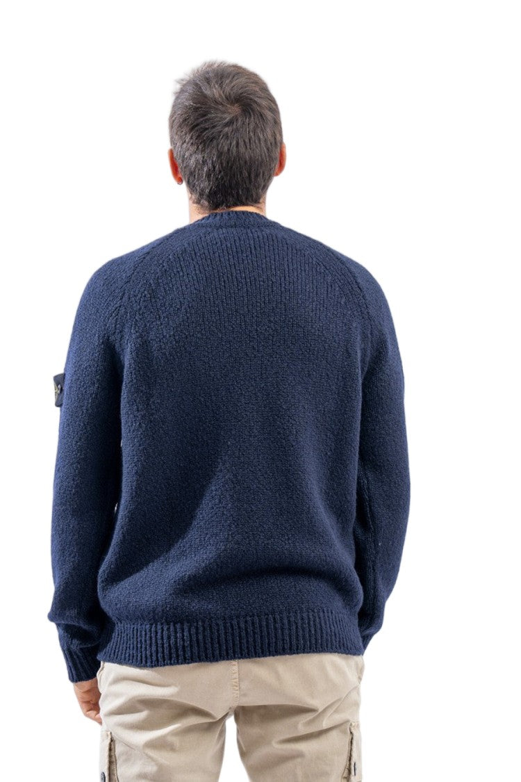 Stone Island Navy Virgin Wool-Polyamide Blend Crew-Neck Sweater