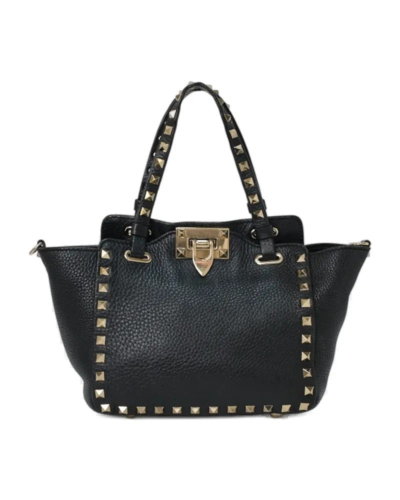 Valentino Rockstud Granulated Handbag - Black