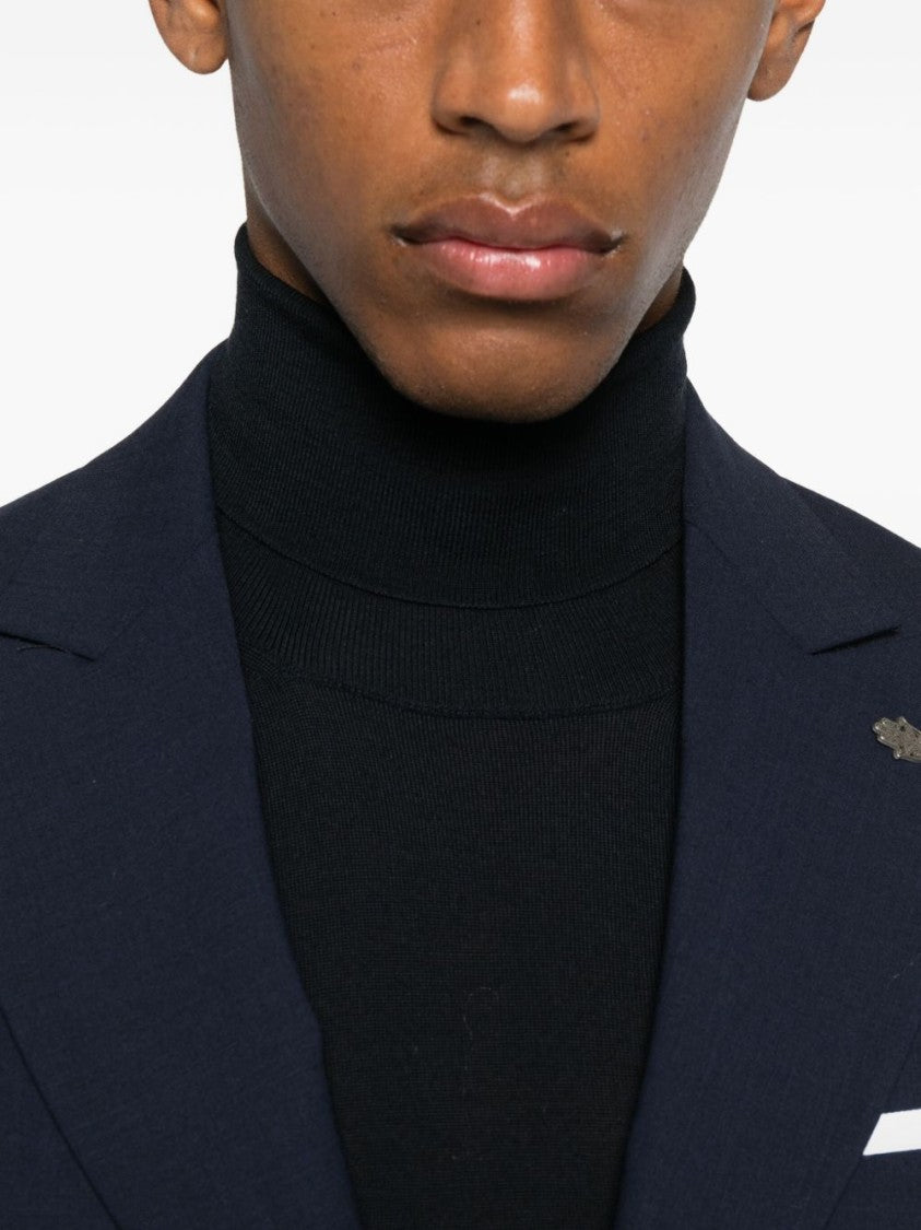 Fumagalli Fitted Black Turtleneck Sweater In Fine Merino Wool