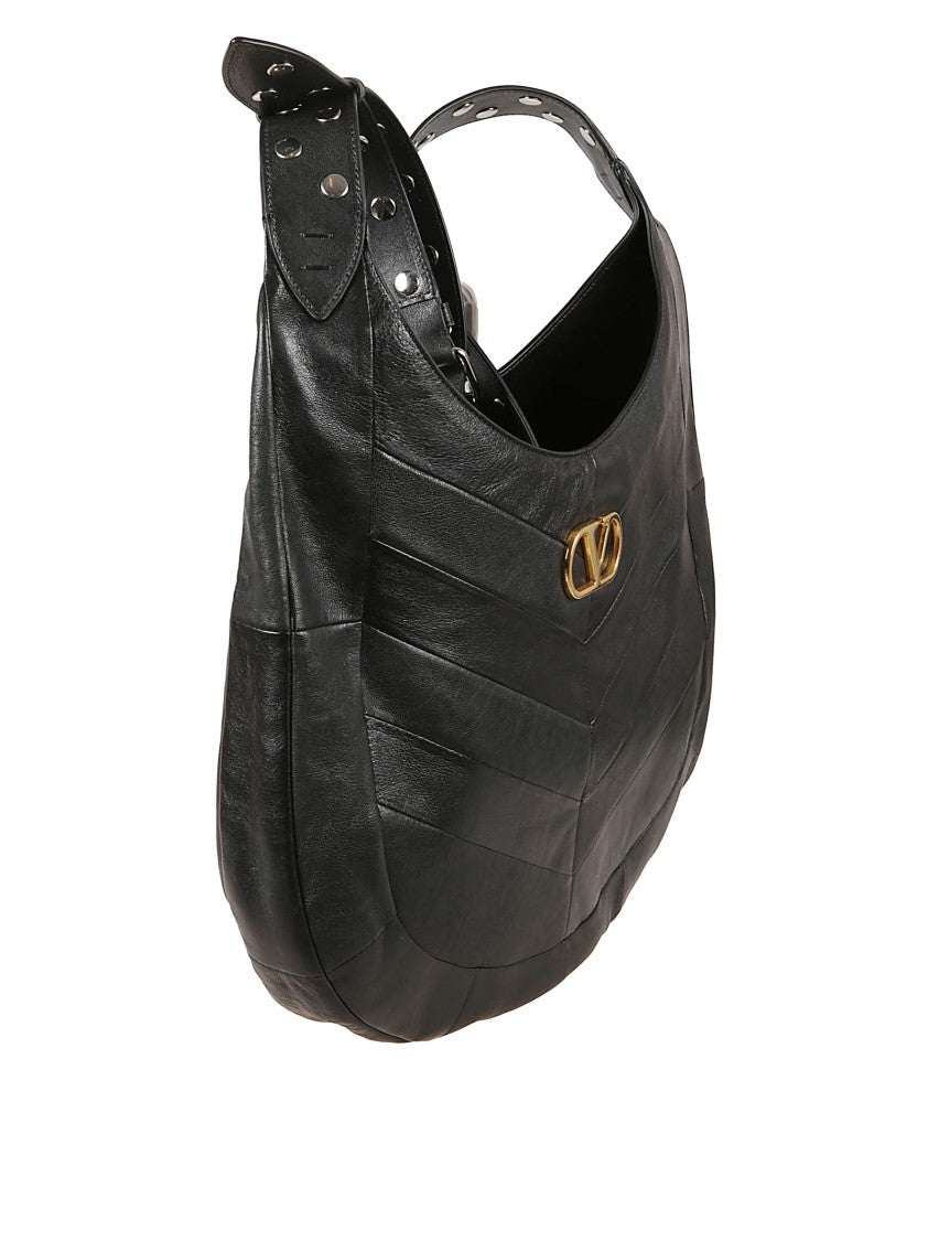 Valentino Garavani Chevron Patchwork Black Nappa Leather Hobo Bag