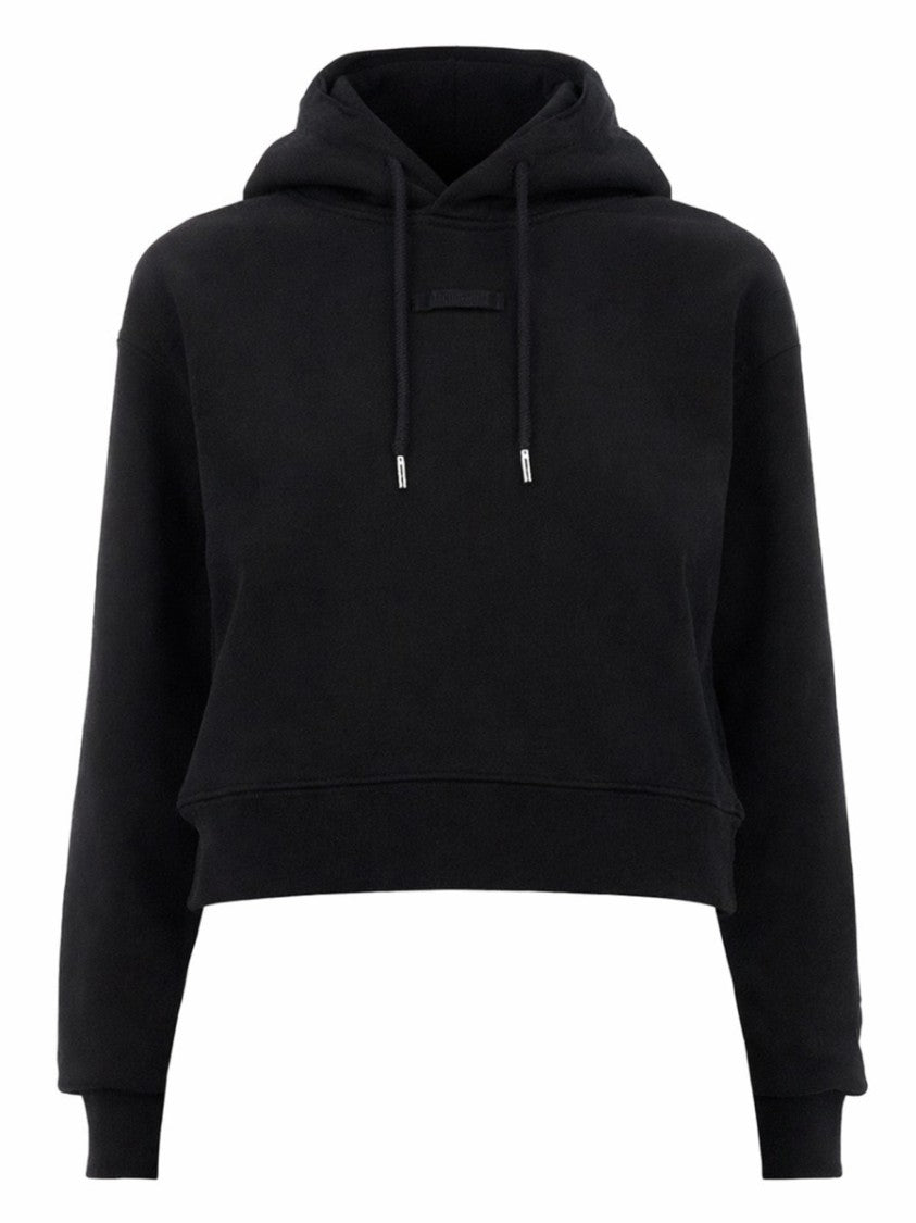Jacquemus Grosgrain Black Cropped Minimalist Hoodie