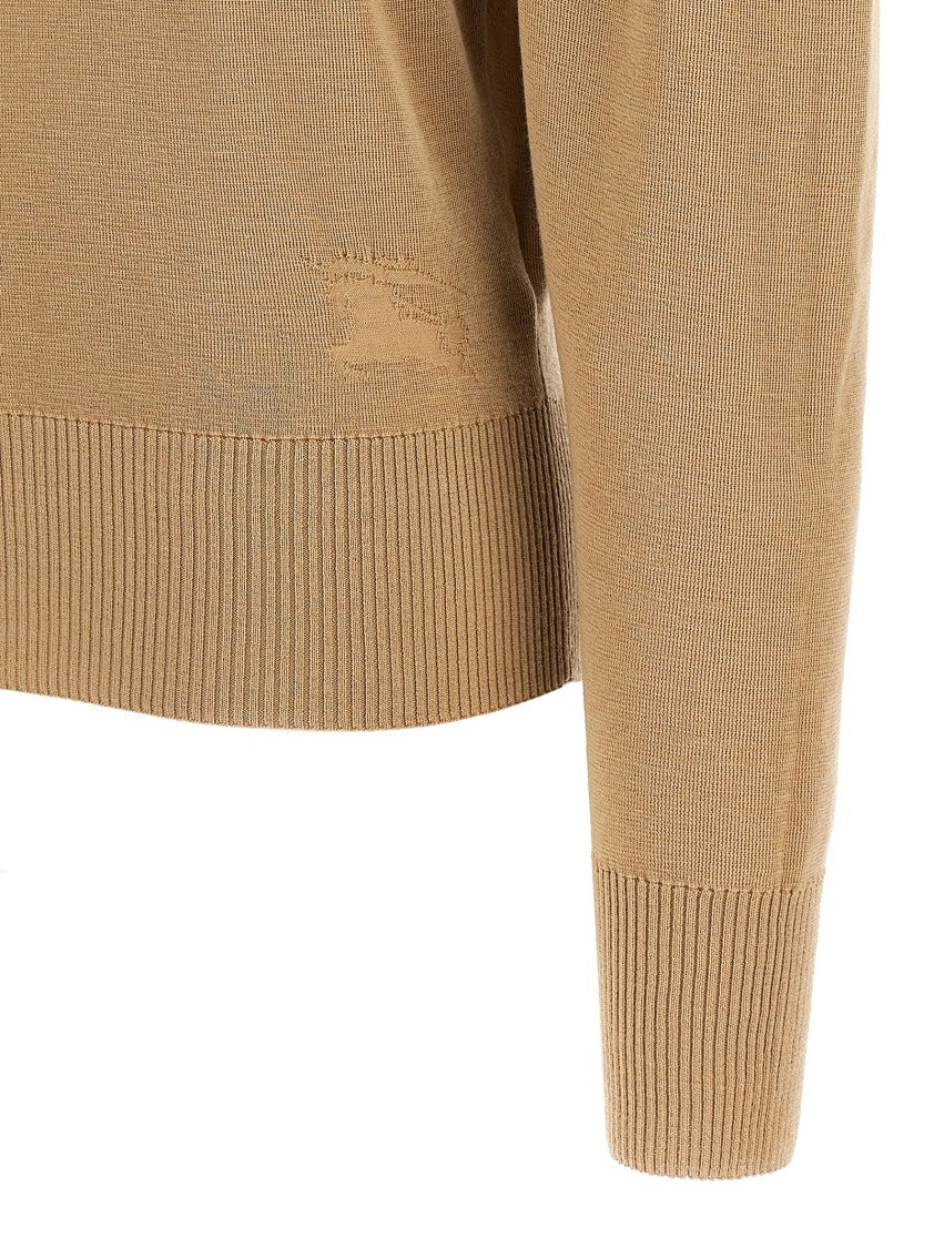 Burberry High-Neck Wool Sweater With Logo Intarsia And Split Detail