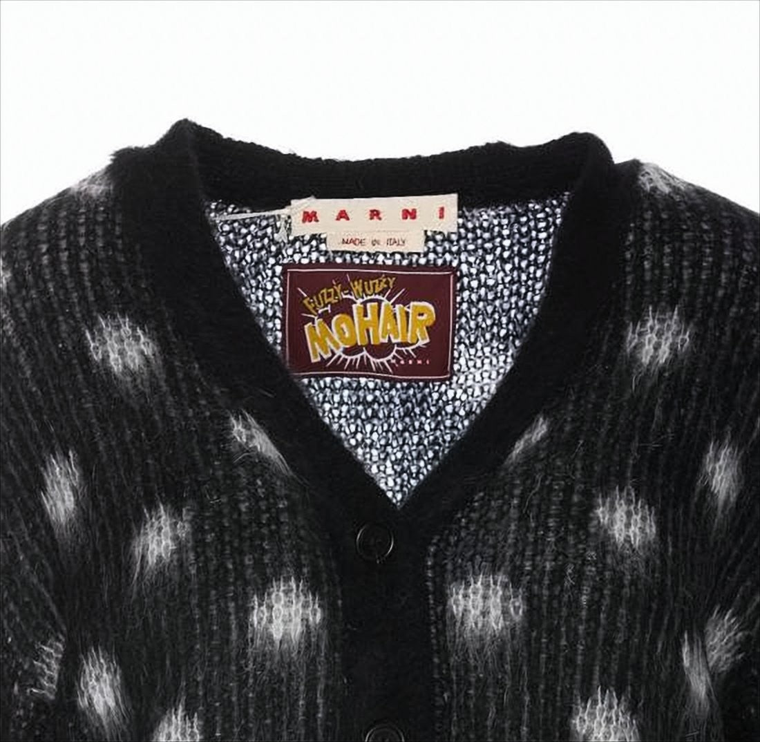 Marni Fuzzy Knit Cardigan With Polka Dot Design And Voluminous Sleeves