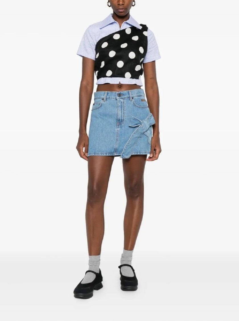 Msgm Light Blue High-Waisted Mini Denim Skirt With Bow Detail