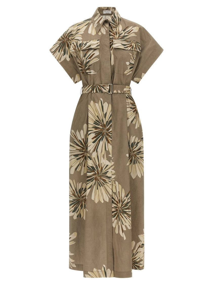 Brunello Cucinelli Floral Poplin Chemisier Long Dress