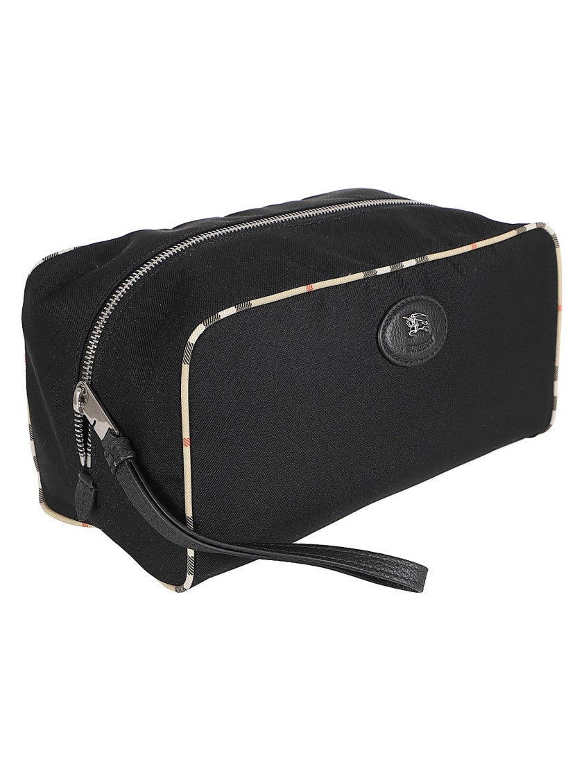 Burberry Rectangular Black Polyester Bag With Plaid Trim