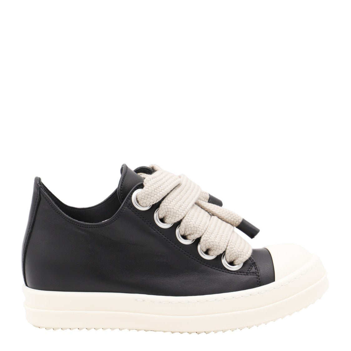 Rick Owens Chunky Black Leather Sneakers With Oversized Lace Detail
