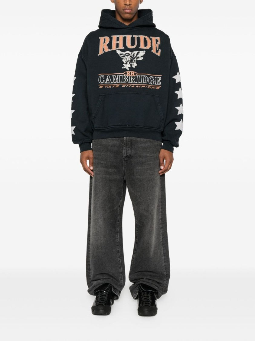 Rhude Black Star Pattern Hooded Graphic Hoodies