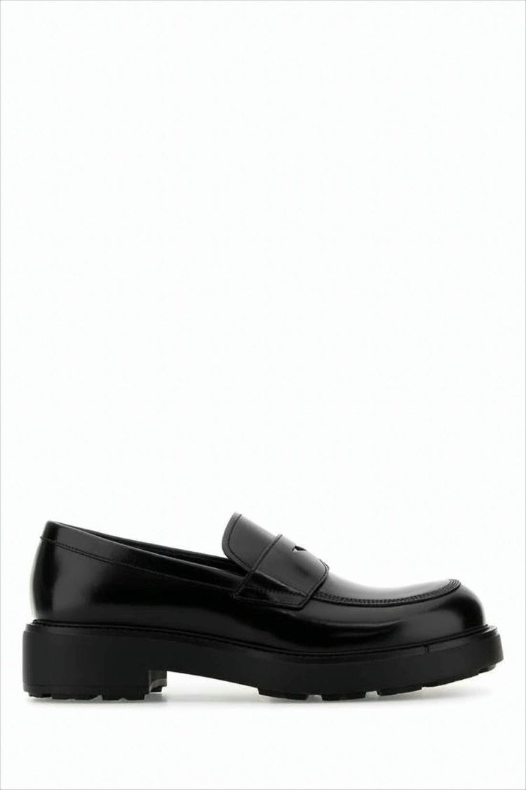 Prada Smooth Calf Leather Loafers With Penny Strap And Rubber Sole
