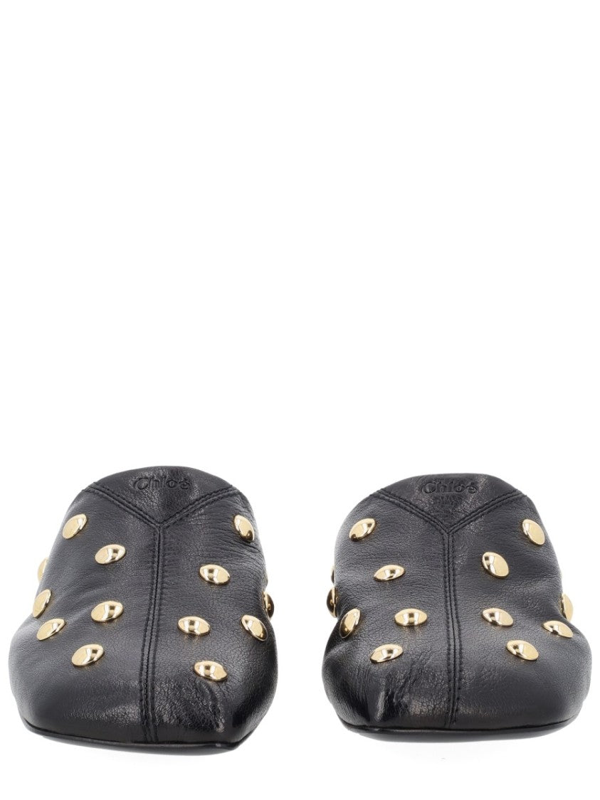 Chloé Rita Pointed-Toe Studded Leather Mules