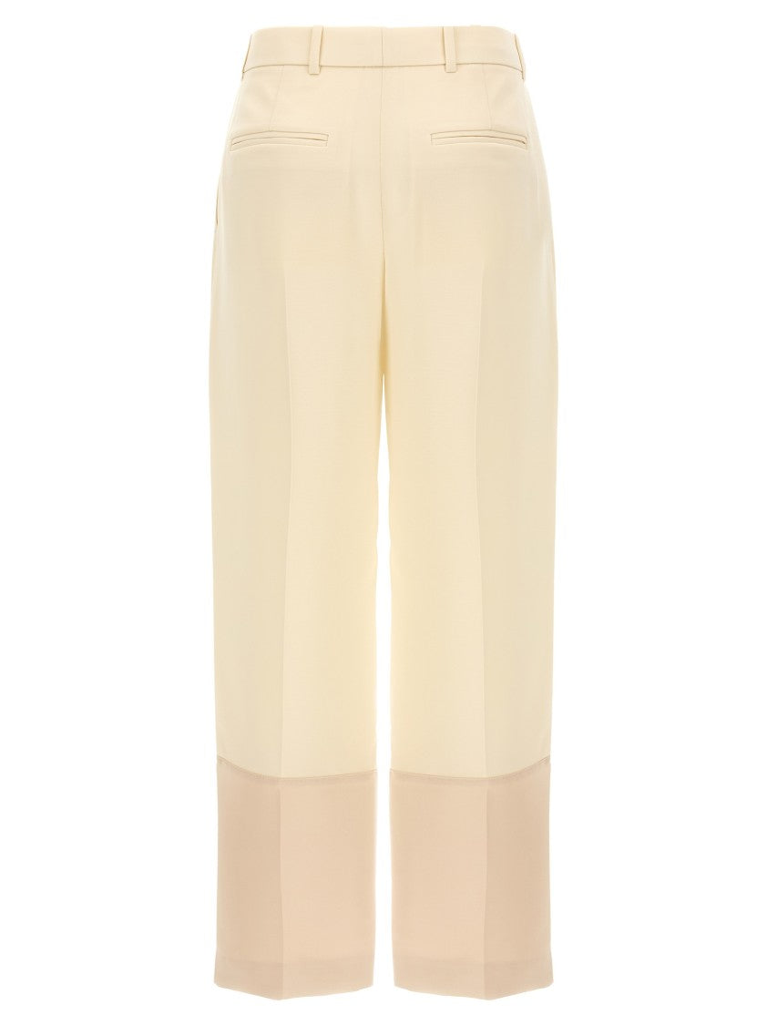 Tory Burch Cropped Crepe Trousers With Contrasting Hem