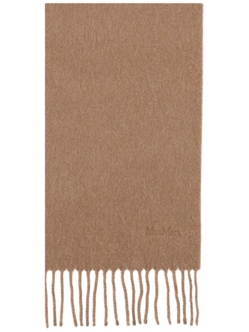 Max Mara Embroidered Wool Scarf In Warm Brown Tone