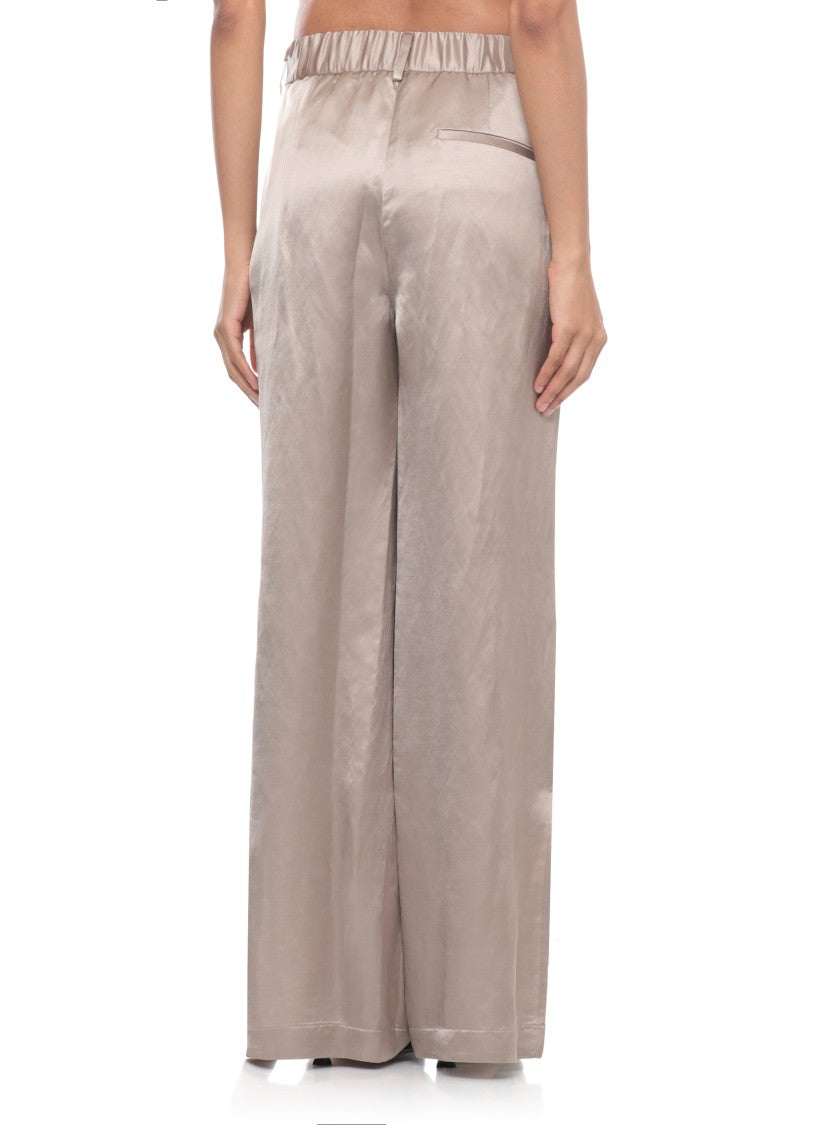 Panicale Beige Side Vents Viscose Straight-Leg Pants